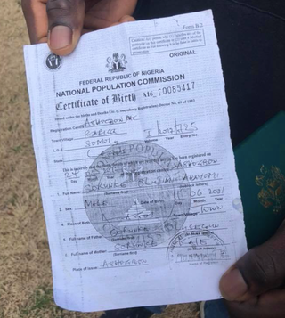 Sorunke showed a reporter for an NBC affiliate a copy of a birth certificate issued in Nigeria on Feb. 24, 2017 and showing a 2001 birth date.